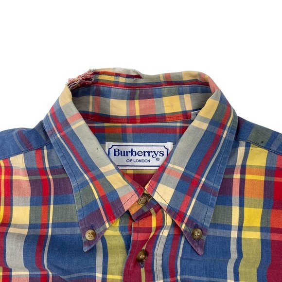 Burberry Blue Red Checkered 3/4 Sleeved Shirt Size Mens L - Picture 2 of 3
